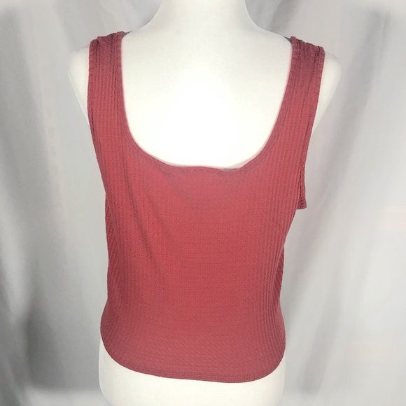Brick Red/ Deep Blush Tie Front Crop Tank - Picture 2 of 2